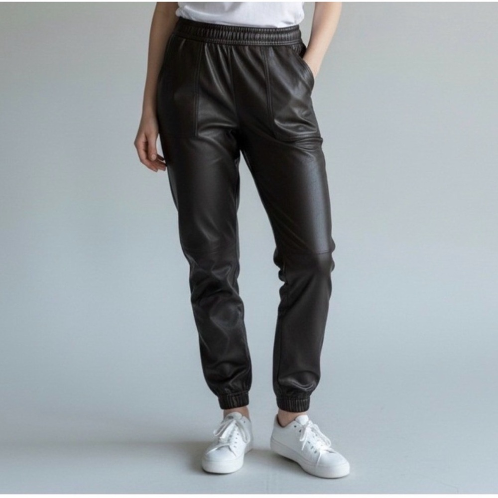 SPANX Black Faux Leather Joggers